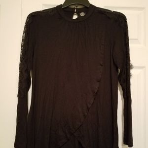 NEW Wrap Front Long Lace Sleeves Black Shirt